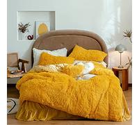 Luxury Plush Quilt Cover,Warm Faux Fur Velvet Fluffy Duvet Cover,Ultra Soft Hidden Zipper Closure Comforter Cover for Winter-Buff 180x200cm(71x79inch) (Yellow 228x228cm(90x90inch))