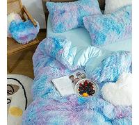 Luxury Plush Quilt Cover,Warm Faux Fur Velvet Fluffy Duvet Cover,Ultra Soft Hidden Zipper Closure Comforter Cover for Winter-Buff 180x200cm(71x79inch) (Blue a 180x200cm(71x79inch))