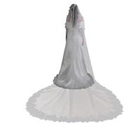 Luxury Royal Bridal Cathedral Veil with Applique - Handmade 1-Layer Wedding Veil for Brides in White