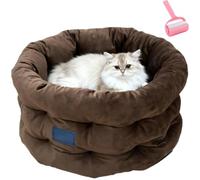 Luxury Soft Cat Bed,High-Raised Edge Cat Cushion,Washable Pet Bed,Indoor Cozy Pet Sleep Sack,Anti-Anxiety Deep Sleep Cats Nest for Small & Medium Cats Dogs (Brown, 55x55x28cm/21.65x21.65x11.02in)