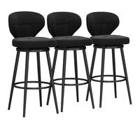 Luxury Velvet Bar Stools with Metal Footrest Set de 3 sillas de barra con respaldo moderno para Kitchen Island Pub Black Color 65 cm Rotating Design
