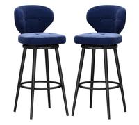 Luxury Velvet Swivel Bar Stools with Metal Footrest Set de 2 sillas de barra con respaldo moderno para Kitchen Island Pub Blue 65 cm de altura