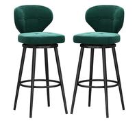 Luxury Velvet Swivel Bar Stools with Metal Footrest Set de 2 sillas de barra con respaldo moderno para Kitchen Island Pub Green 75 cm de altura