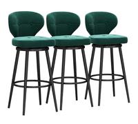 Luxury Velvet Swivel Bar Stools with Metal Footrest Set de 3 modernas sillas de bar respaldadas para Kitchen Island Pub Green 65cm Height