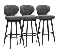 Luxury Velvet Swivel Bar Stools with Metal Footrest Set de 3 modernas sillas de barra con respaldo para Kitchen Island Pub Gray 75cm Height