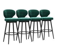 Luxury Velvet Swivel Bar Stools with Metal Footrest Set of 4 Modern Backed Bar Chairs for Kitchen Island Pub Green 75cm Height