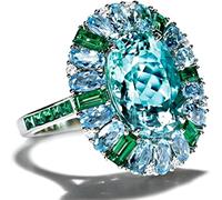 Luxury Women Faux Emerald Aquamarine Flower Ring Wedding Par