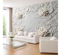 Luxury Zen Oriental Faux Plaster Relief Wall Mural 280×200cm (Wxh) Elegant Blooming Lotus Flowers Premium Non-Woven Photo Wallpaper Wall Art Decor For Living Room Bedroom 280×200cm (Wxh) (110×79I