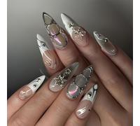 Luxurys Rhinestones Embellecido Prensa De Almendras En Las Uñas Plástico Reutilizable Clavos Para El Desgaste Diario Palillo De Moda En Diseños De Uñas