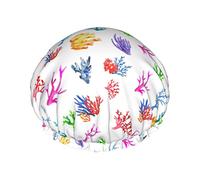 Luxus-Duschhaube für Damen, bunte Koralle, 1, wasserdicht, wiederverwendbar, waschbar und atmungsaktiv, modische Duschhaube mit Gummizug, einfach zu tragen, geeignet für langes, kurzes, lockiges Haar,