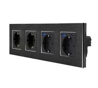 Luxus-Time Enchufe con conector USB-A USB-C para cargar Schuko empotrable USB A/C, cargador de 20 W, conector múltiple de carga rápida (aluminio, 2 enchufes con 2 puertos USB A/C, negro)