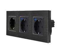 Luxus-Time Enchufe con conector USB-A USB-C para cargar Schuko empotrable USB A/C, cargador de 20 W, conector múltiple de carga rápida (aluminio, 1 enchufe con 2 puertos USB A/C, negro)