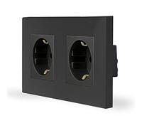 Luxus-Time Enchufe Schuko de 2 enchufes, doble enchufe, enchufe de pared con protección para niños, diseño marco de plástico para caja empotrada, color negro
