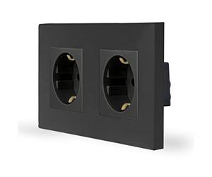 Luxus-Time Enchufe Schuko de 2 enchufes, doble enchufe, enchufe de pared con protección para niños, diseño marco de plástico para caja empotrada, color negro