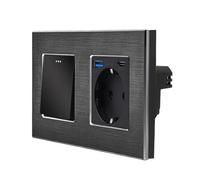 Luxus-Time Interruptor basculante USB A/C Schuko empotrable UP 20 W, función de carga rápida, interruptor de luz alterna, enchufe múltiple (marco de aluminio, interruptor de luz con enchufe USB-A/C,