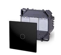 Luxus-Time Interruptor de luz táctil POINT de cristal, interruptor de conmutación Schuko enchufes USB gris, blanco, negro y dorado (módulo: botón táctil de bajo voltaje de 1 vía 12/24 V, negro)