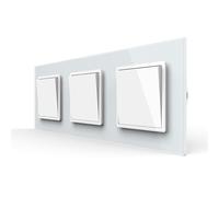 Luxus-Time Interruptor de luz triple y conmutador de 3 interruptores en marco de cristal, combinación de interruptor basculante en color blanco, para empotrar, 222 mm x 80 mm x 34 mm