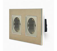 Luxus-Time LXBA2-13-71-13 - Enchufe doble con marco de aluminio para empotrar (2 enchufes Schuko en dorado)