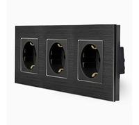 Luxus-Time LXBA3-12-71-12 - Enchufe triple con marco de aluminio para empotrar (3 enchufes), color negro