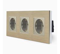 Luxus-Time LXBA3-13-71-13 - Enchufe triple con marco de aluminio para empotrar (3 enchufes, conector Schuko triple), color dorado