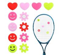 Luxvara 12 Piezas Amortiguador de Raqueta de Tenis de Silicona, Antivibradores Raqueta Tenis, Silicona Absorción de Impactos para Raquetas Tenis y Bádminton, Corazón Smiley Flor, 4 Colores