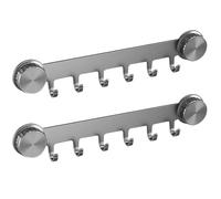 Luxvara 2 Piezas Ganchos con Ventosa, Gancho de Succión Extraíble, Colgador Toalla Baño Sin Perforar, Gancho De Pared Con 6 Percha para Cocina, Baño, Ventana Lisa, Cristal, Acabado Cepillado (Gris)