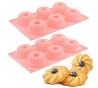 Luxvara 2 Piezas Moldes Savarin Silicona, Bandeja Mini Pasteles Roscos Savarín, Molde de Silicona Antiadherente 6 Cavidades para Mini Pasteles, Muffins, Donuts y Chocolate (Rosa)
