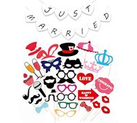 Luxvara 33Pcs Photocall Boda Español, Decoracion para Bodas, 1Pc Just Married Banner Bunting y 32Pcs Accesorios Foto Props, Hora Loca Boda Accesorios, para el Partido, Cumpleaños del Favor Graduación