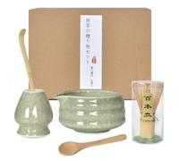 Luxvara 5 Piezas Te Matcha Kit con Batidor de Bambú (Chasen), Pala (Chashaku), Cuenco, Portabatidor, Cuchara de Té, Matcha Accessories Traditional Japanese Tea Ceremony, Verde