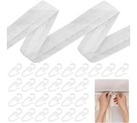 Luxvara Cinta para Cortinas Fruncir Automático 30 m x 2.5 cm y 50 Ganchos de Plástico para Cortinas, Cinta de Coser Blanco de Cortina Universal, para Dormitorio, Baño, Balcón, Salón, Blanco
