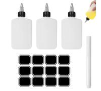 Luxvara Condimento de Plástico Botella Exprimible, 3 Pcs 120ml Botella Salsa Transparente, Biberon Salsas con Tapas, Squeeze Bottle con Etiquetas para Salsa Ketchup Oliva Mostaza Líquida