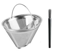 Luxvara Filtro de Cafe, Filtro Cafe de Acero Inoxidable, Cono Reutilizable para Cafeteras de Goteo, Filtros Permanente Reutilizable, Acero Inoxidable Red Fina con Mango, Incluye Cepillo Limpiador