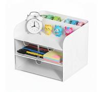 Luxvara Multifuncional Organizador de Escritorio, Organizador de Mesa Plástico con 3 Cajónes y 2 Compartimentos, Portalápices Creativo y Simple para Hogar Oficina y Escuela, Blanco