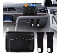 Luxvara Organizador para Asiento de Coche de Piel, Mini Organizador de Almacenamiento para Coche, Bolsillo Lateral Adhesivo para Teléfono Llaves Documentos, Incluye 2 Ganchos para Reposabrazos
