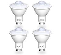 Luxvista 4-Unidades 5W GU10 Led Bombillas con Sensor de Movimiento, Equivalenta a 50W incandescente, Lámpara de Auto On/Off PIR Infrarrojo Detección, para Entrada (Luz Cálida 3000K, No Regulable)