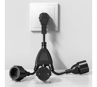Luxvista Cable de extensión de 3 enchufes Schuko de Corriente 3 en 1 Toma Schuko con Cable Flexible Adaptador de Toma Cable Prolongador Corto IP44 para Interior y Exterior,16A/250V/4000W,Negro