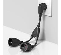 Luxvista Enchufe Doble para Toma de Corriente 2 en 1 Toma Schuko con Cable Flexible Adaptador de Toma Cable Prolongador Corto IP20 para Interior y Exterior, 16A/250V/4000W, Negro