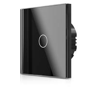 Luxvista interruptor luz pared, 1 Gang 1 Vía interruptor tactil pared Negro, Interruptores de luz pared con panel de vidrio templado con retroiluminación LED, para la iluminación del hogar