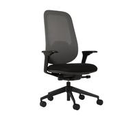 LUXY IKIGAI - Silla de oficina ergonómica profesional, respaldo ajustable de red, asiento de tela negra, reposabrazos 4D, mecanismo sincronizado con traslador, fabricada en Italia