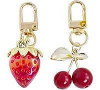 Luxylei 2 Llaveros De Cereza Y Fresa, Dije De Fruta para Bolso De Mujer, Accesorios para Bolso con Cierre Dorado, Decoración para Tirador De Cremallera para Bolso O Llave De Coche