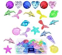 Luxylei 26 Conchas Acrílicas para Buceo, Gemas, Estrellas De Mar, Conchas, Vieiras, Piedras Preciosas, Tesoros Piratas para Playa, Juegos Submarinos, Juguetes para Fiestas De Natación.