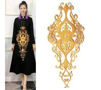 Luxylei Apliques De Encaje De Flores Barrocas con Bordado Dorado, Tela De Flores para Coser, Parche para Cuello, Motivo para Vestido De Boda, Manualidades Artesanales DIY