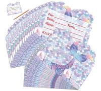 Luxylei Invitaciones De Fiesta De Sirena 30 Piezas De Relleno con Purpurina Mágica, Invitaciones Temáticas De Sirena para Niños, Niñas, Cumpleaños, Baby Shower, Suministros para Fiestas De Bodas
