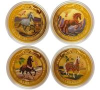 Luxylei Monedas Chinas De Metal, 4 Unidades, Conmemorativas De Suerte con Forma De Caballo, Medallón De Año Nuevo, Regalo Coleccionable
