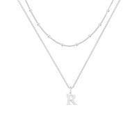 LUXYSODE Collares con inicial para mujer, collar de plata S925 con letra pequeña, colgante de inicial de plata con nombre, collar personalizado A-Z, joyería de moda, Large, Plata, No es una piedra