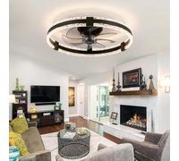 Luyaim Ventiladores Para El Techo Con Lámpara Motor DC 6 Velocidades Reversible Lampara Ventilador Con Mando A Distancia, Ventilador Silencioso Plafon Led Ventilador Para Dormitorio Y Salón-Black