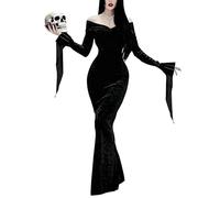 LUYANA Addams Family Miércoles Vestido de Halloween para mujer, disfraz de bruja, vestido de noche, viuda, negro, S