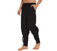 LUYANA Pantalones medievales de lino para hombre, disfraz de vikingo, pantalones piratas para hombre, Negro , M