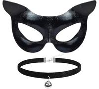 LUYANFX Juego de Disfraz Gata Accesorios Mujer, 2 Piezas Disfraz de Gata Negra, Máscara de Catwoman y Gargantilla Negra, Disfrazs Catwoman Niña para Halloween, Carnaval, Mascarada, Fiesta (A)