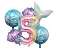LUYIEDHA Globo Cola de pez, Juego de 6 globos de aluminio con diseño de cola de pez y de caracolas,Decoración Cumpleaños 5 Años, Cola de Pescado para Cumpleaños (Multicolor A)